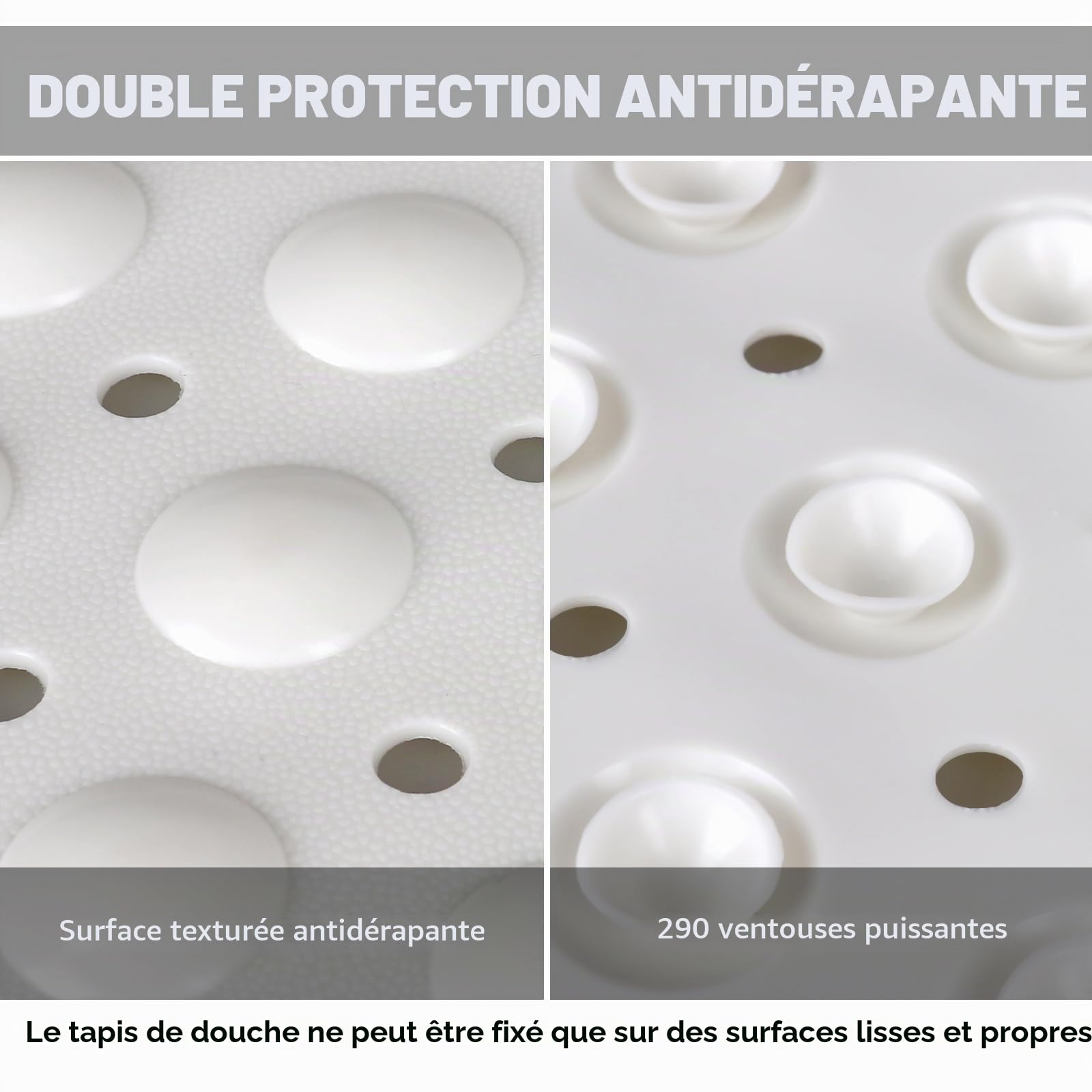 Tapis de douche antidérapant : 120 x 80 cm Tapis de douche extra large pour l'intérieur de cabine de douche - TPE souple long antidérapant anti-moisissure Tapis de douche avec ventouses