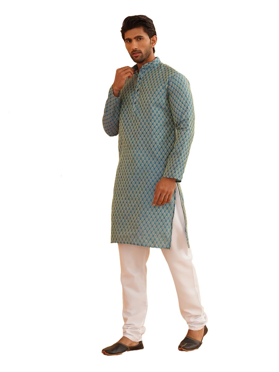 sojanya (Since 1958 Men's Silk Blend Self Design Kurta & Off-White Churidar Pyjama Set-picture-27