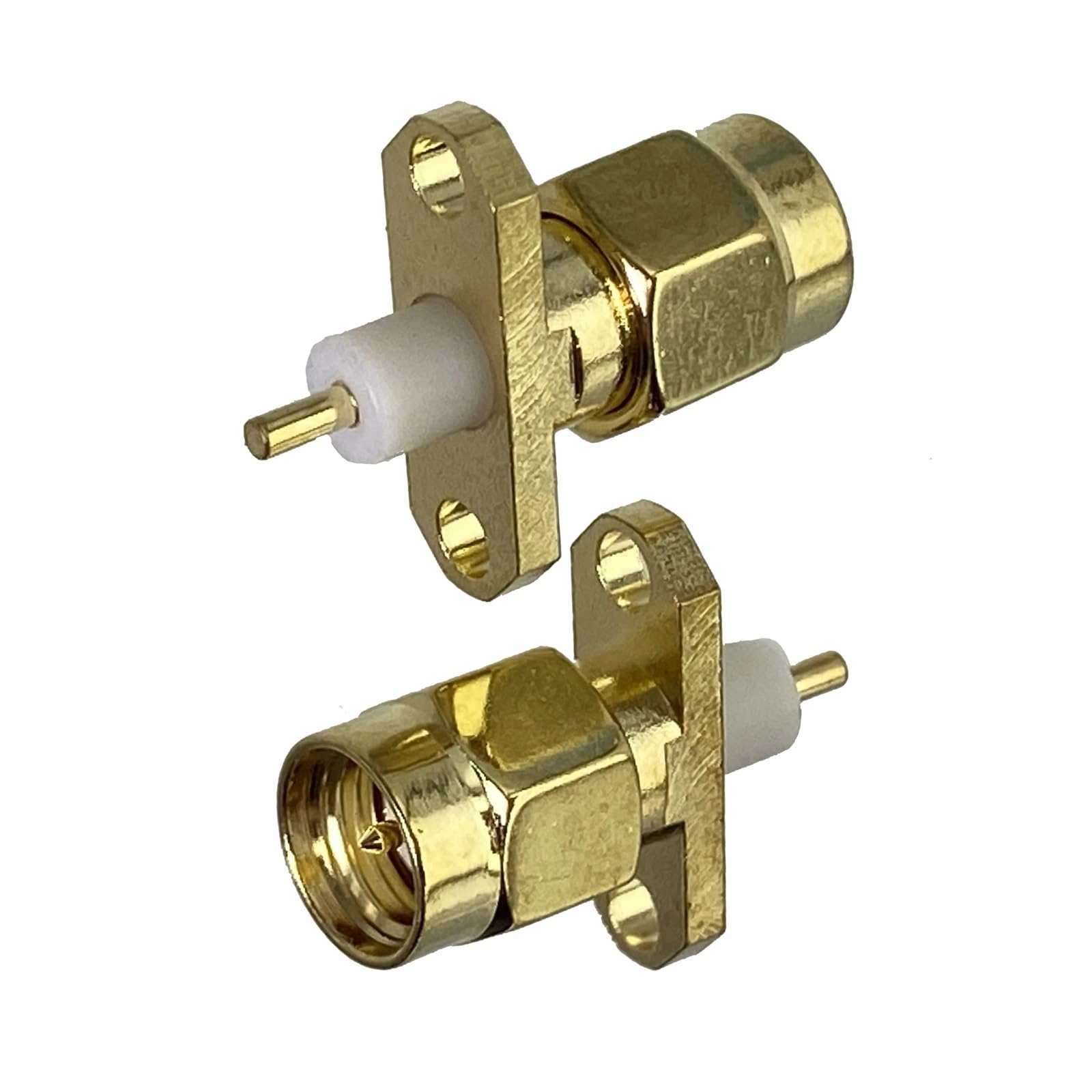 Connecteur SMA mâle à Bride en PTFE, 2 Trous, à souder, Montage sur PCB, RF Coaxial en Laiton, bornes de Fil Droites 50ohm, 10 pièces
