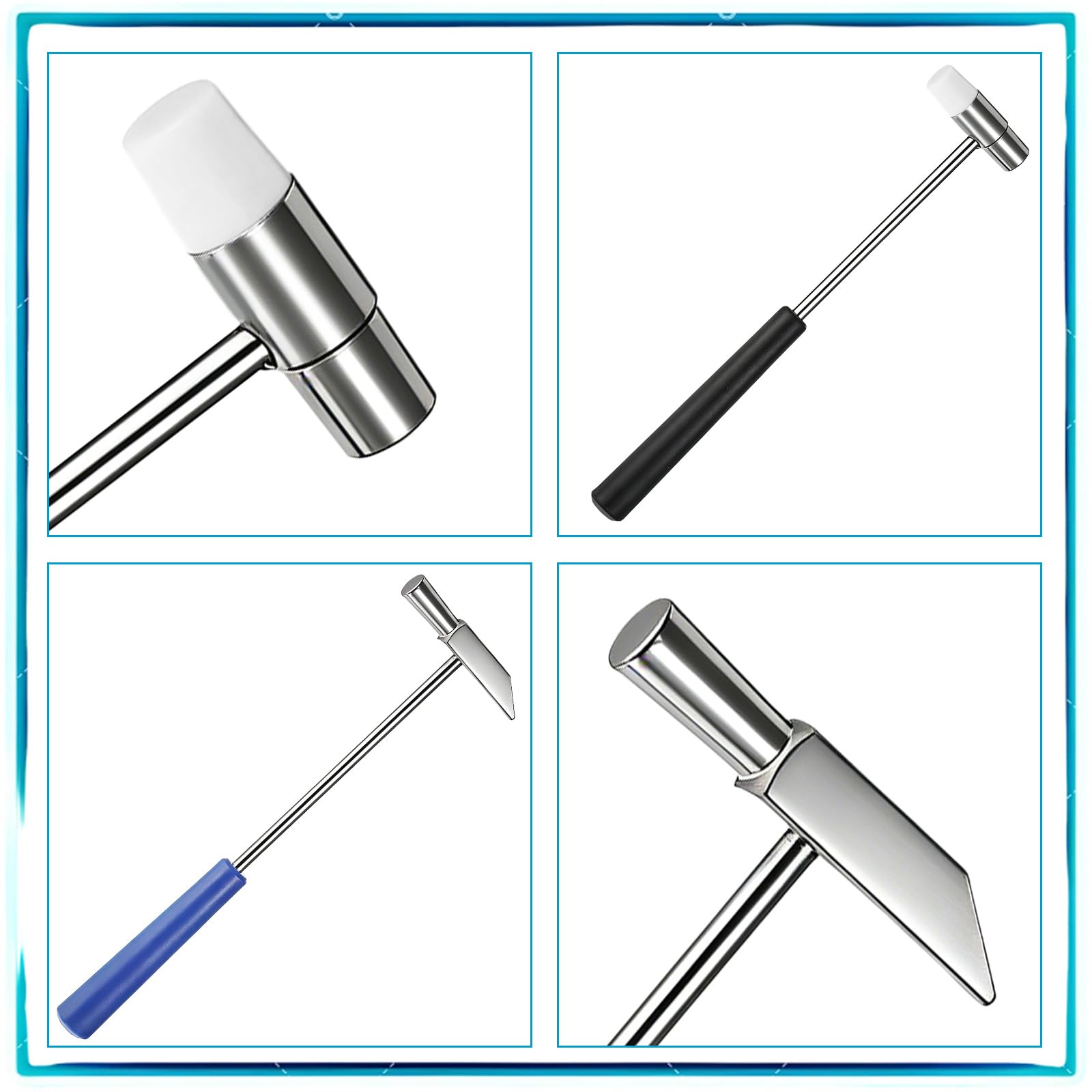 2 Stück Mini Hammer Set, Doppelkopf Schonhammer (Metall & Kunststoff) für Schmuckherstellung, Uhrenreparatur, Basteln und Heimwerker, Klein & Tragbar (Blau/Schwarz)