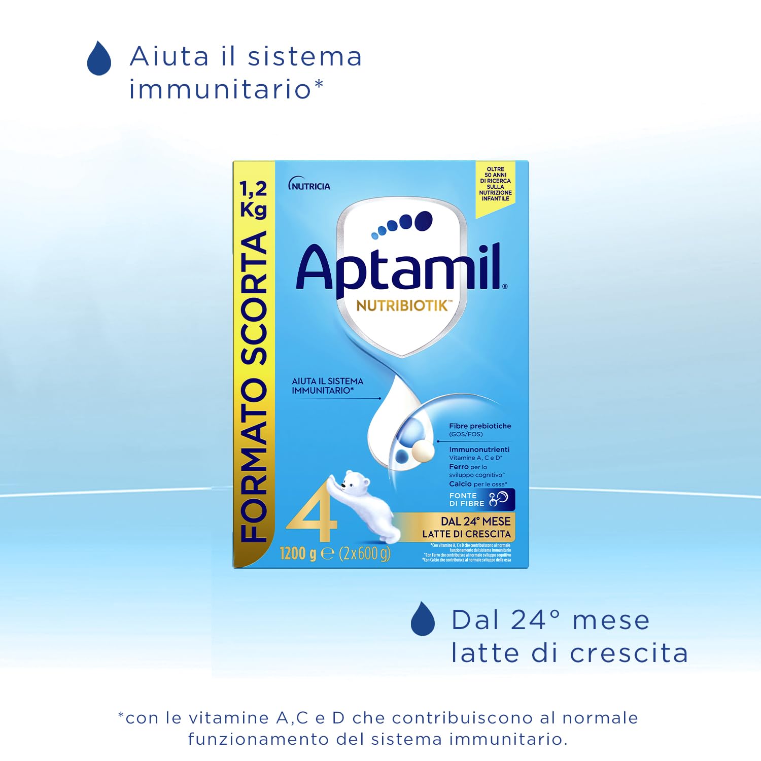 APTAMIL 4 - Latte di Crescita in Polvere per Bambini dai 24 mesi - Formato Convenienza da 3600 grammi (3 confezioni da 1200g)