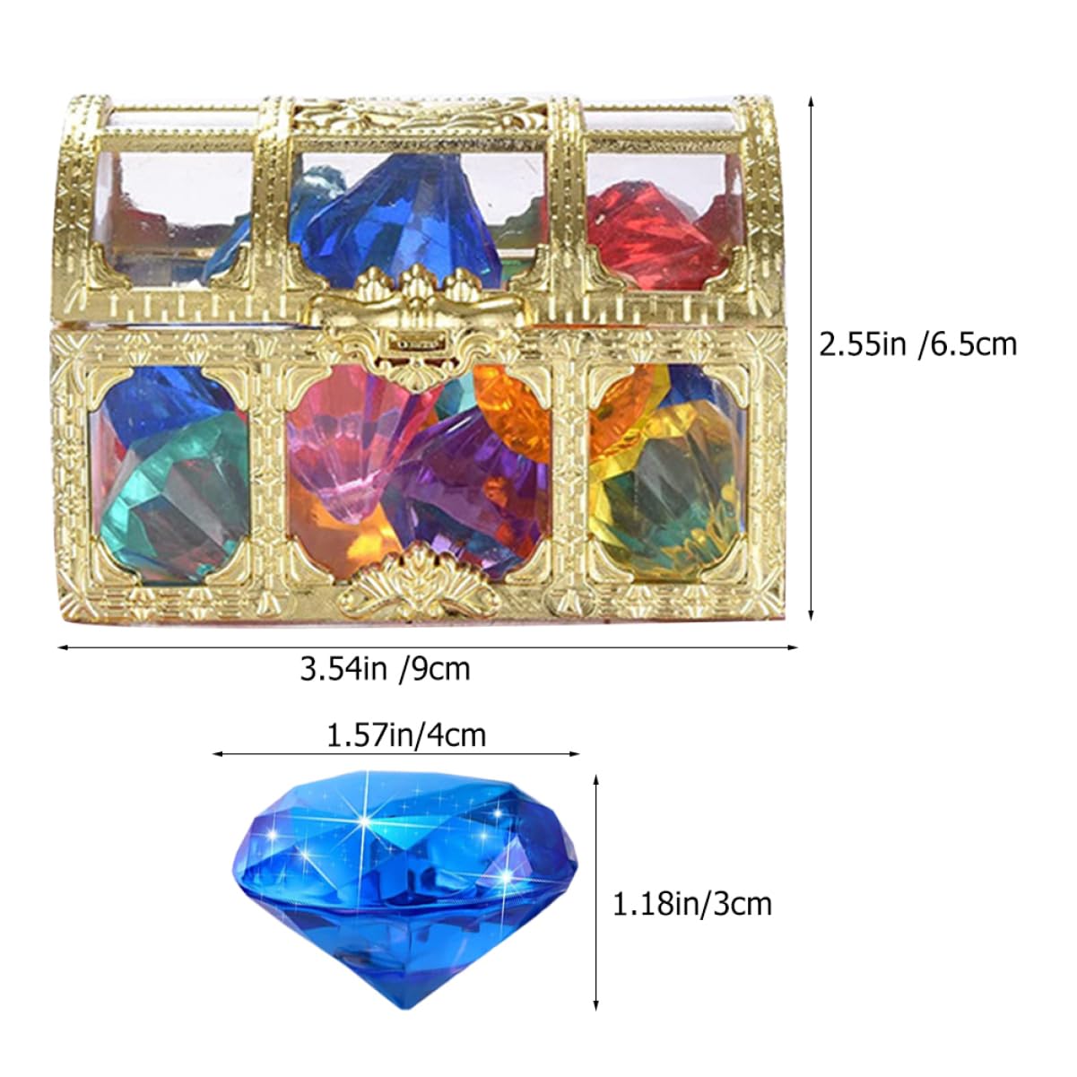 60pièces Jouets Gemmes Artificielles pour Plongée Piscine avec Coffre Trésor Modèles De Diamants sous-Marins