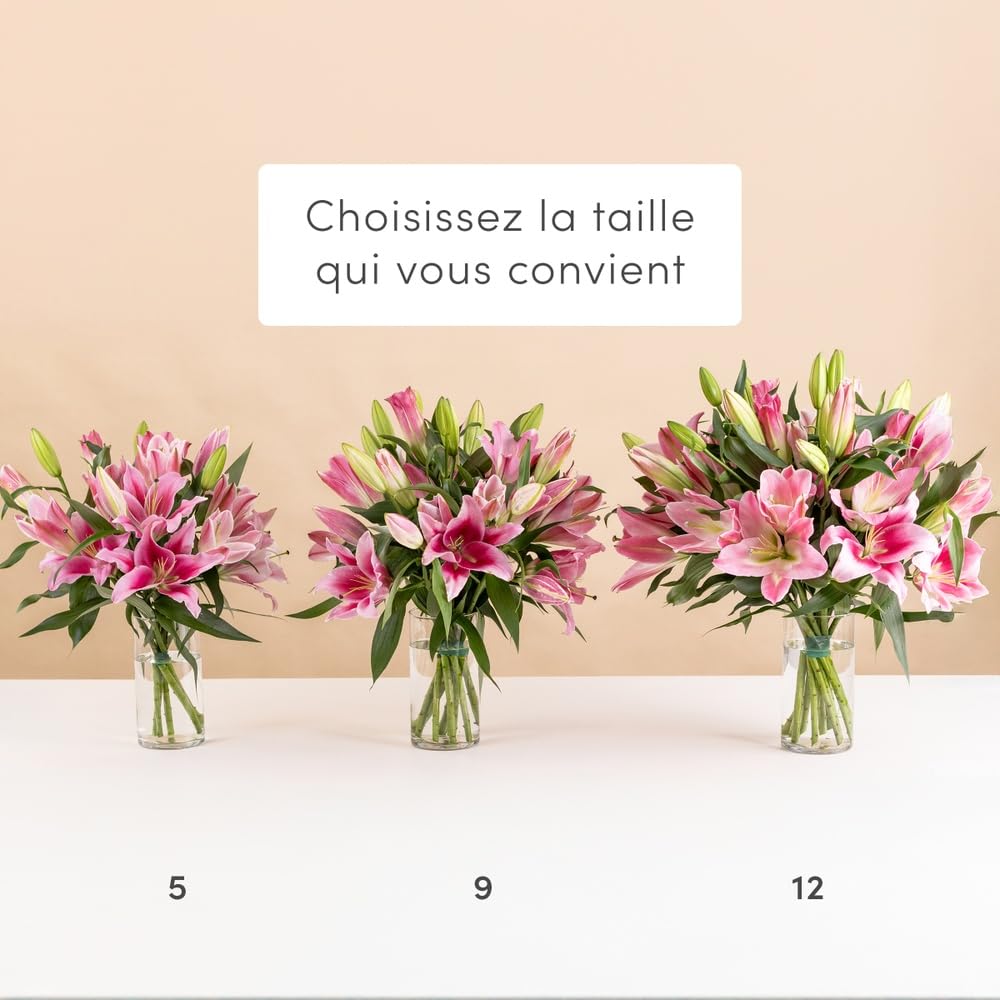 Bouquet de Lys Roses Fraîches, env. 5 Tiges