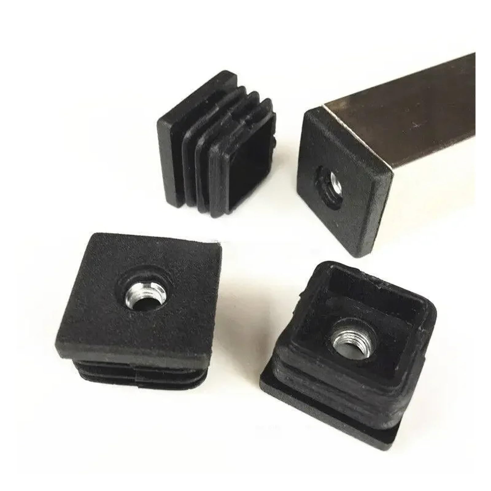 4Pcs M8 Threaded Plugs Square Tube End Caps Plastic Tubing Inserts Furniture Glider Black Chair Leg Insert For Table Suitable for tables and chairs(4pcs 20x40mm-M8)