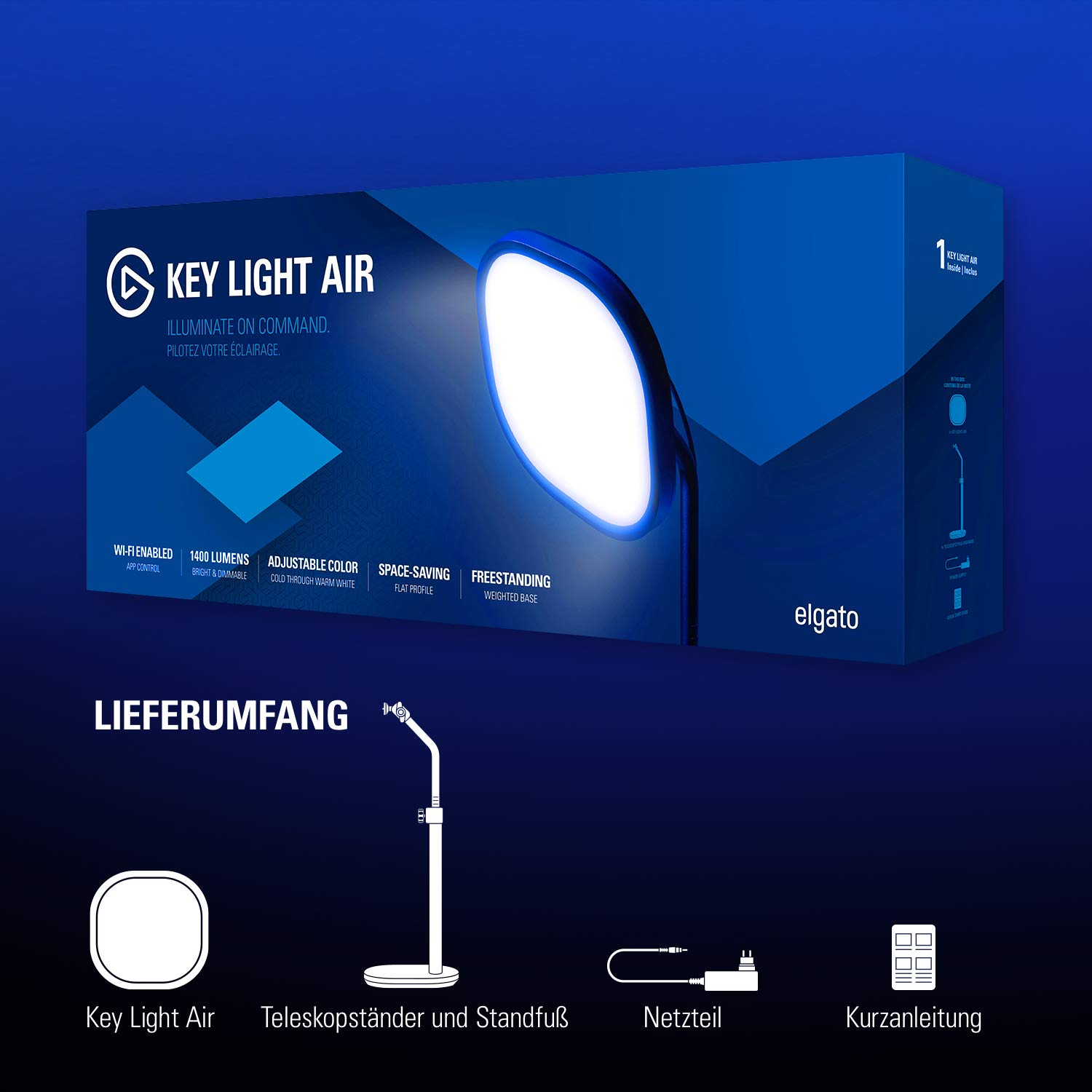 Elgato Key Light Air - Professionelles LED-Panel mit 1.400 Lumen, Multi-Layer-Diffusionstechnologie, Farbtemperatur einstellbar, App-gesteuert, für Mac/Windows/iPhone/Android