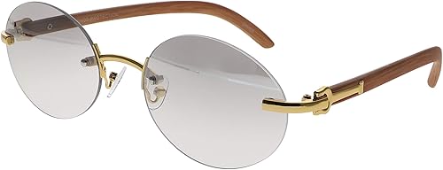 Miniatura 2 de Lentes de ojo ovalados con lente transparente sin montura estilo vintage retro para aficionados a la madera