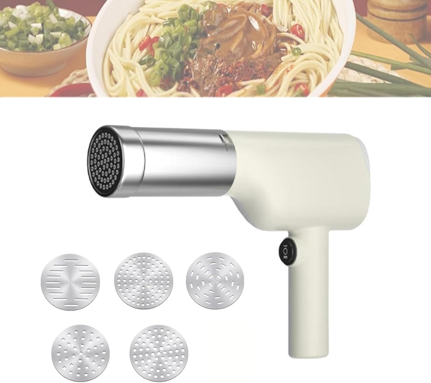 Cordless Handheld Automatic Noodle Maker Machine Portable Automatic Pasta Maker 40W Electric Stainless Steel,Handheld Electric Homemade with 5 Pasta Discs