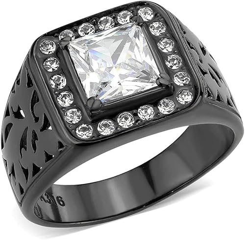 Anillo Color Negro Para Hombres y Ninos de Acero Inoxidable Corte Princesa Contratado 11