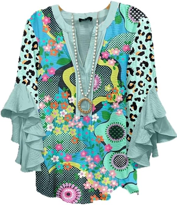 DEPENSL Womens Blouses Dressy Casual Boho Floral Printed 3/4 Ruffle Tops Trendy 2026