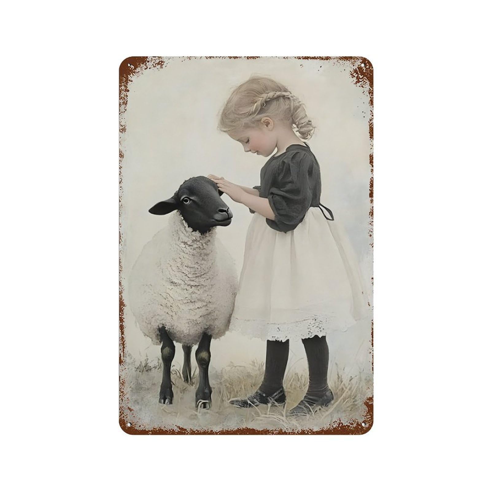 xiaoxiaoshen Style Cute Girl And Sheep Wall Decor Art Metal Tin Poster Modern Home Decor Art Home Bar Shop Decorations Vintage Sign 30x20cm