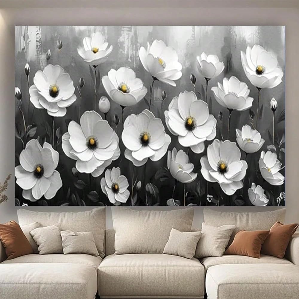 Spxlucau No Frame Black White Botanical Floral Wall Decor For Bedroom, Living Room, Office, Modern Artwork Flower Canvas Prints(55X110cm/No Frame)