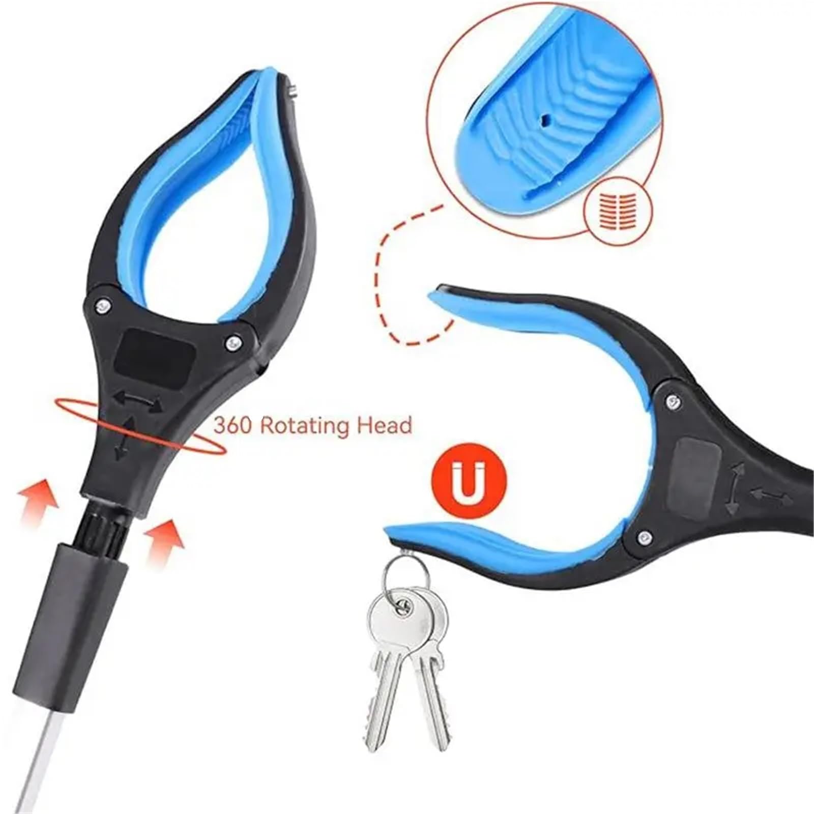 Agarrador plegable con clip giratorio de 360 ​​grados, recolector basura aleación aluminio engrosado, limpieza y saneamiento del hogar Para RecoleccióN(Orange)