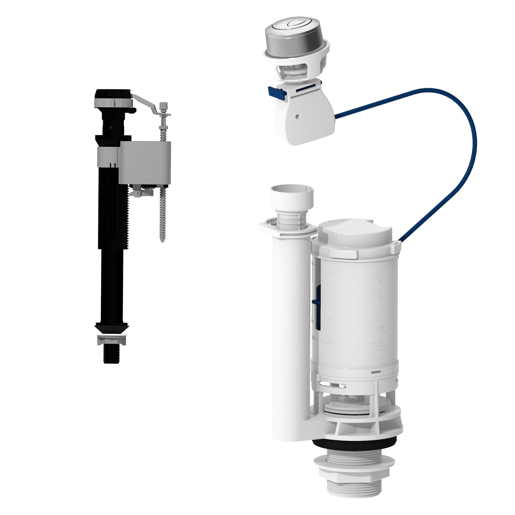Bemis Foyers Spülventil & Bruar Füllventil, einstellbare Spülmenge, Dual Flush 3/6L geeignet für obere, seitliche und vordere Spültaste. mit Schnellverschluss-Kabelknopfanschluss.WRAS-geprüft