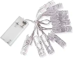 Cordão Luminoso Mural Varal Led Luz Fixa 10 Pregadores/Prendedores de Fotos 2 M Pilhas AA Casa Aniversário Festas Quarto Natal Ano Novo