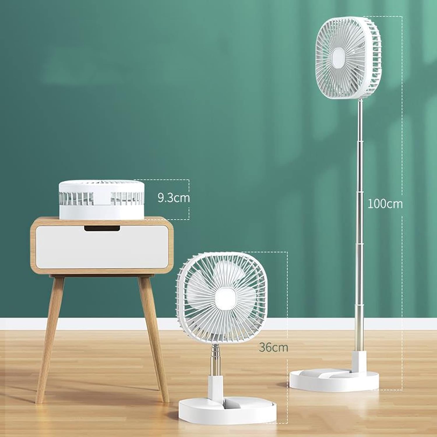 Mini Telescopic Desk Fan Portable USB Fan Foldable Floor Fan with 4 Speed Levels with Adjustable Height Build-in 10800mah Battery for Home and Office