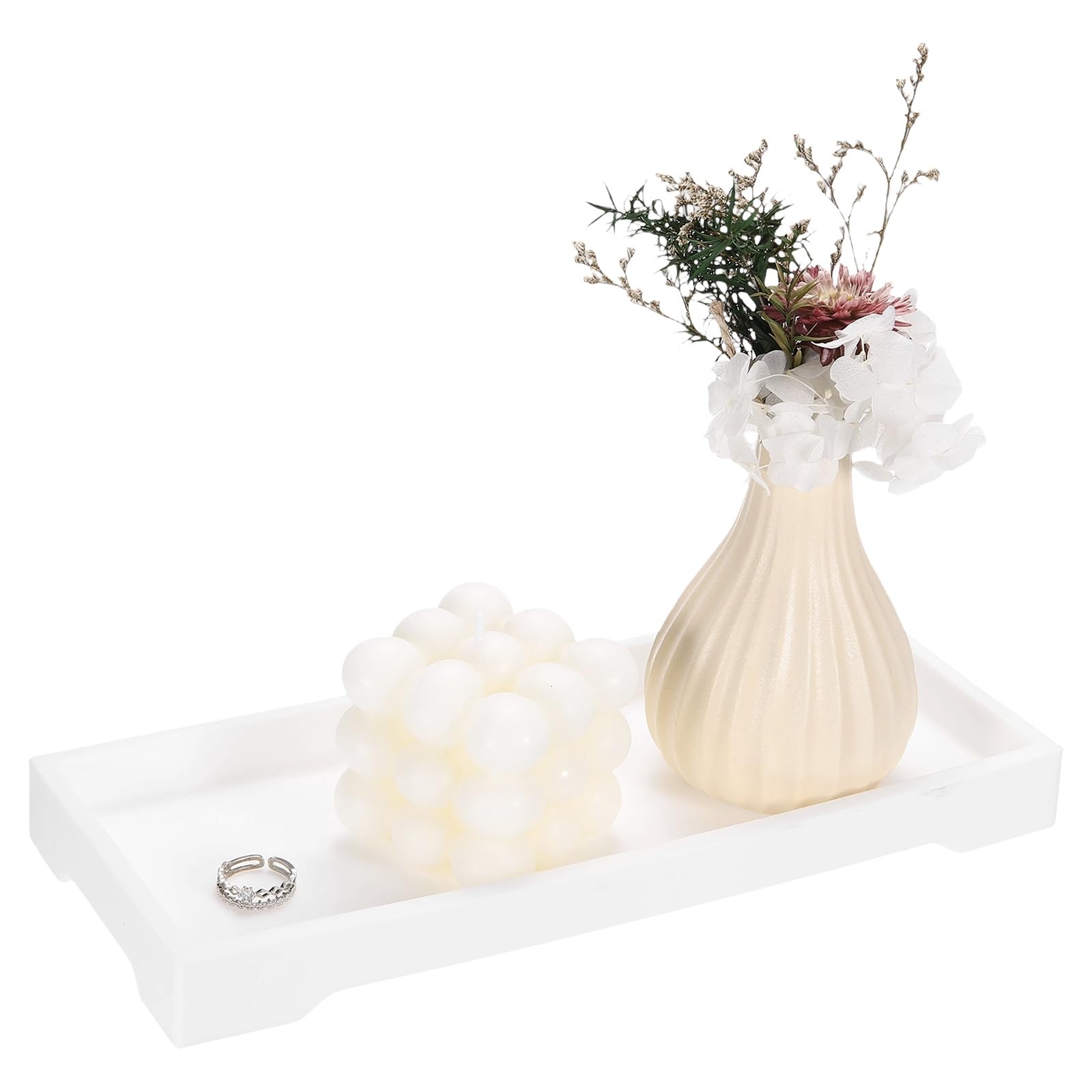 Plateau de salle de bain en silicone blanc 25,4x10,4 cm pour flacons et bougies