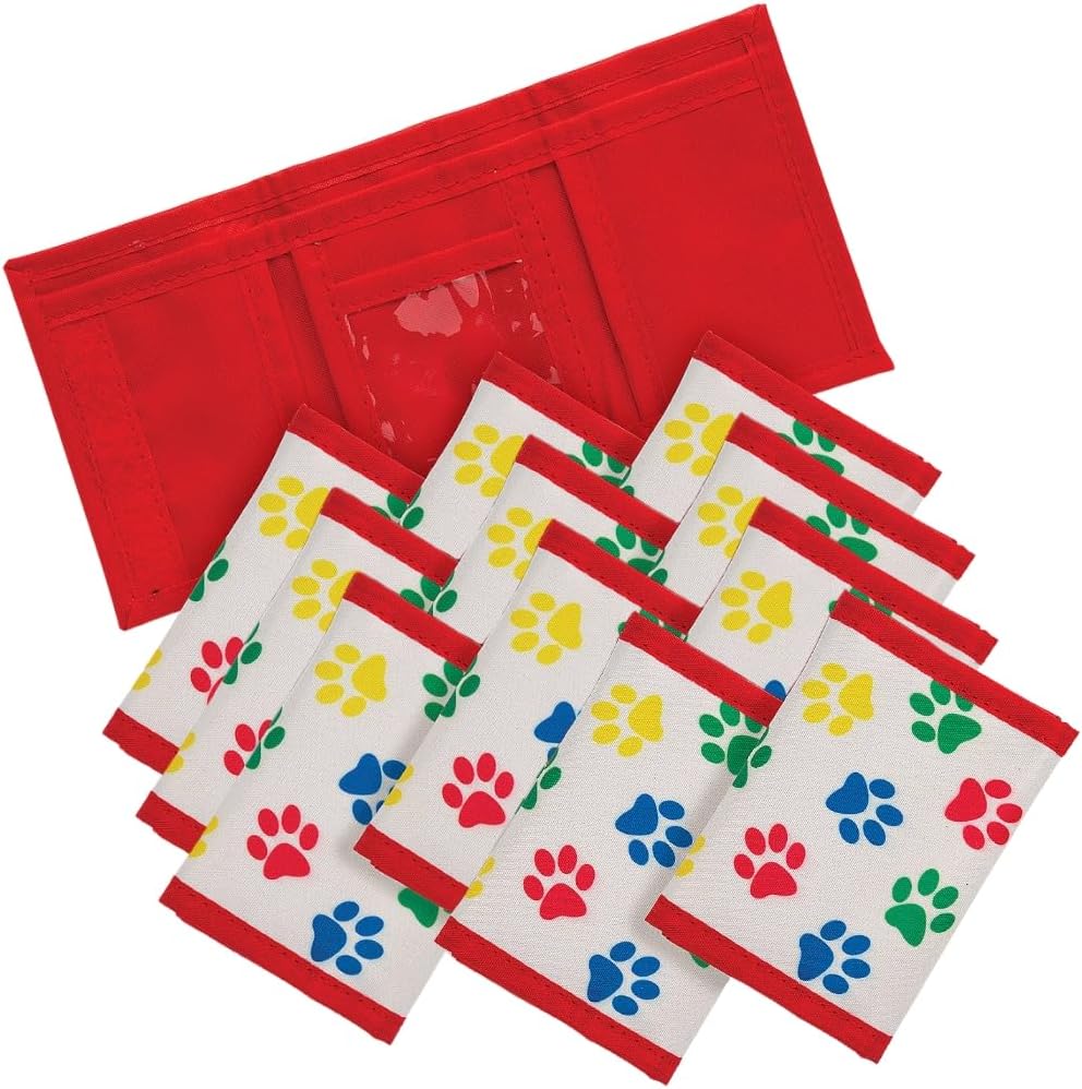 Fun Express Paw Print Velcro Wallets – Cute Animal-Themed Wallets for Kids & Pet Lovers – Durable Compact & Practical Everyday Use – Ideal for Birthday Party Favors Gifts & School Supplies – 12 Pieces