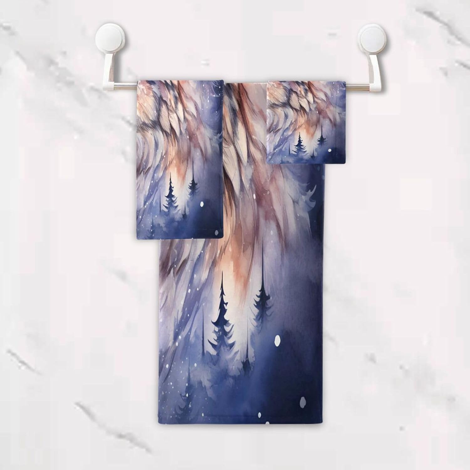 ALAZA Wolf (4) Bath Towel Set Luxury Decorative Set of 3, 1 Bath Towel 1 Hand Towel 1 Washcloth Soft Multipurpose for for Bathroom Hotel Gym Yoga Spa