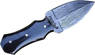 Perkin - Damascus Steel Hunting Knife with Sheath Double Edge Blade Small Hunting Knife