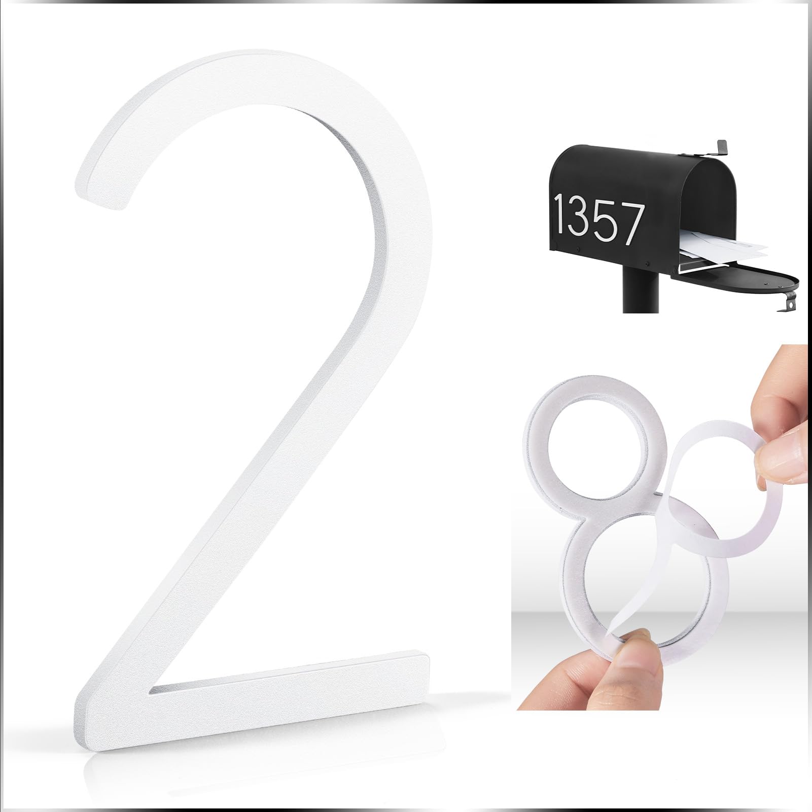 VONDERSO 3 Inch Self-Adhesive Mailbox Numbers and Letters for Outside, Thick Foam Adhesive for Strong Adhesion, Aluminum Alloy with Crystal Powder