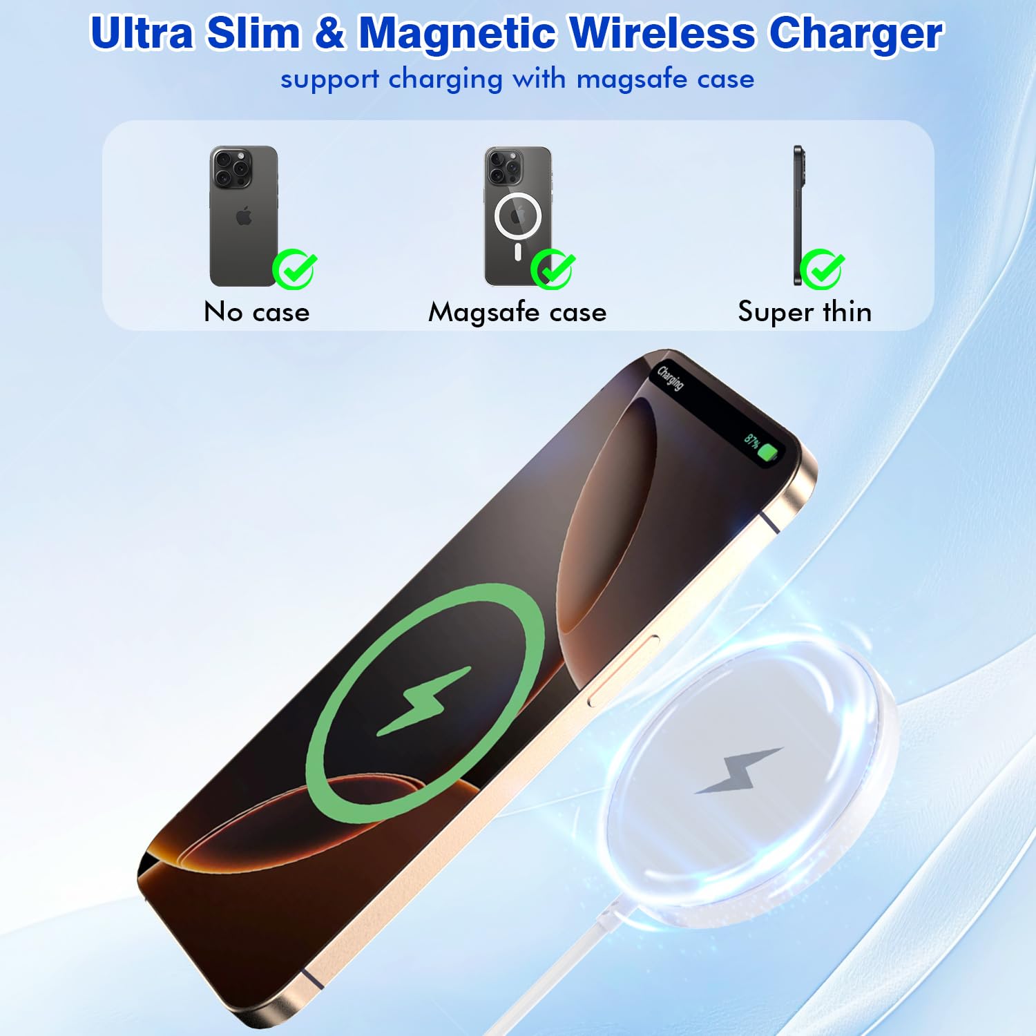 [Apple MFi Certified]Magnetic Wireless Charger Apple Mag Safe Charger,15W 6FT Fast Wireless Charging Pad for Apple iPhone 16 Pro Max/16 Pro/16 Plus/15 Pro Max/14/13/12/AirPods3/2/Pro/Pro2,Charging Pad