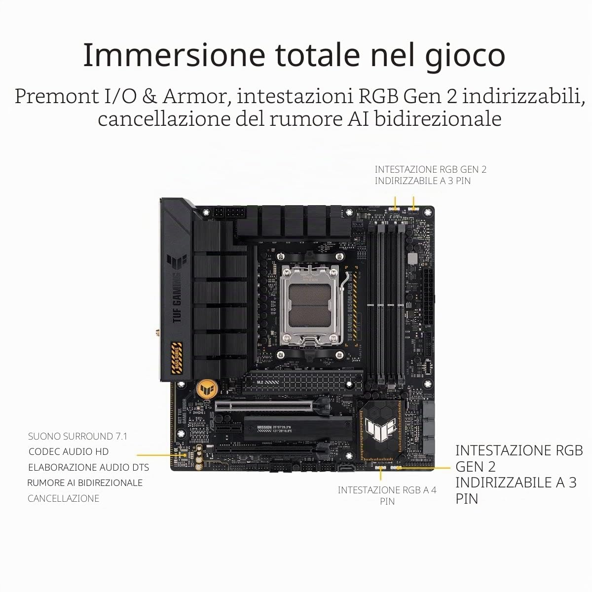 ASUS TUF GAMING B650M-PLUS WIFI Socket AM5 (LGA 1718) scheda madre da gioco Ryzen 7000 mATX (14 fasi di potenza, PCIe 5.0 M.2, memoria DDR5, Ethernet da 2,5 Gb, WiFi 6, supporto USB4 e Aura Sync)