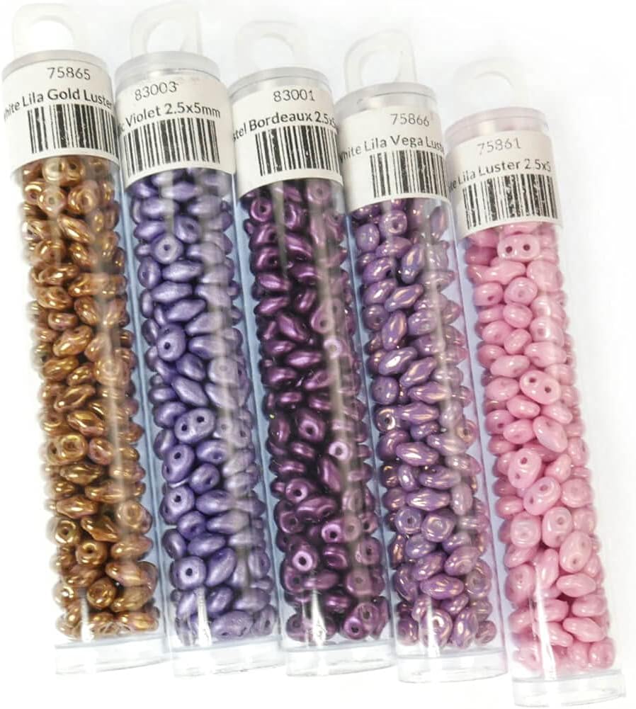 SuperDuo Glass Beads for Jewelry Making - 900+ Bead Kit of 2-Hole Bracelet Beads in (5) Distinct Colors + (3) Jewelry-Beading Patterns Included - (Purple Collection)