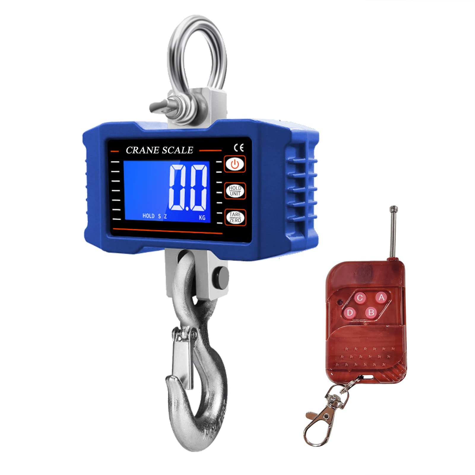Labymos Digital Scale with Remote Control 1000kg/ 2204 Portable Heavy Duty Crane Scale LCD Backlight Industrial Hook Scales Unit Ce/Data Hold/Tare/Zero for Construction Site Travel Market