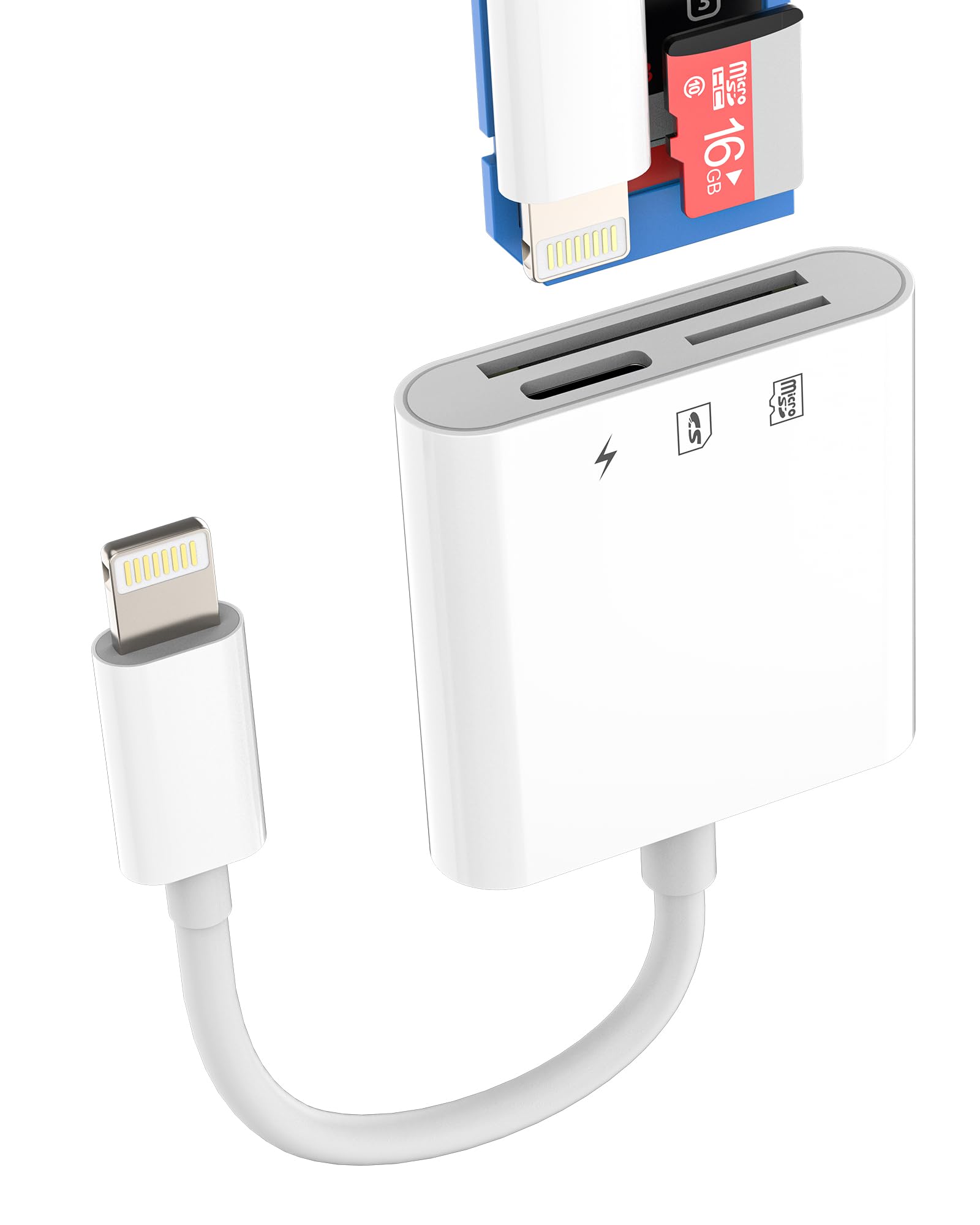 Lettore di schede SD Lightning (3 in 1) per iPhone 14 13 Pro Max, caricabatterie, cavo adattatore, lettore di schede micro SD, certificato MFI per Apple, iPad, Fotocamera, TF Memory Stick, Foto