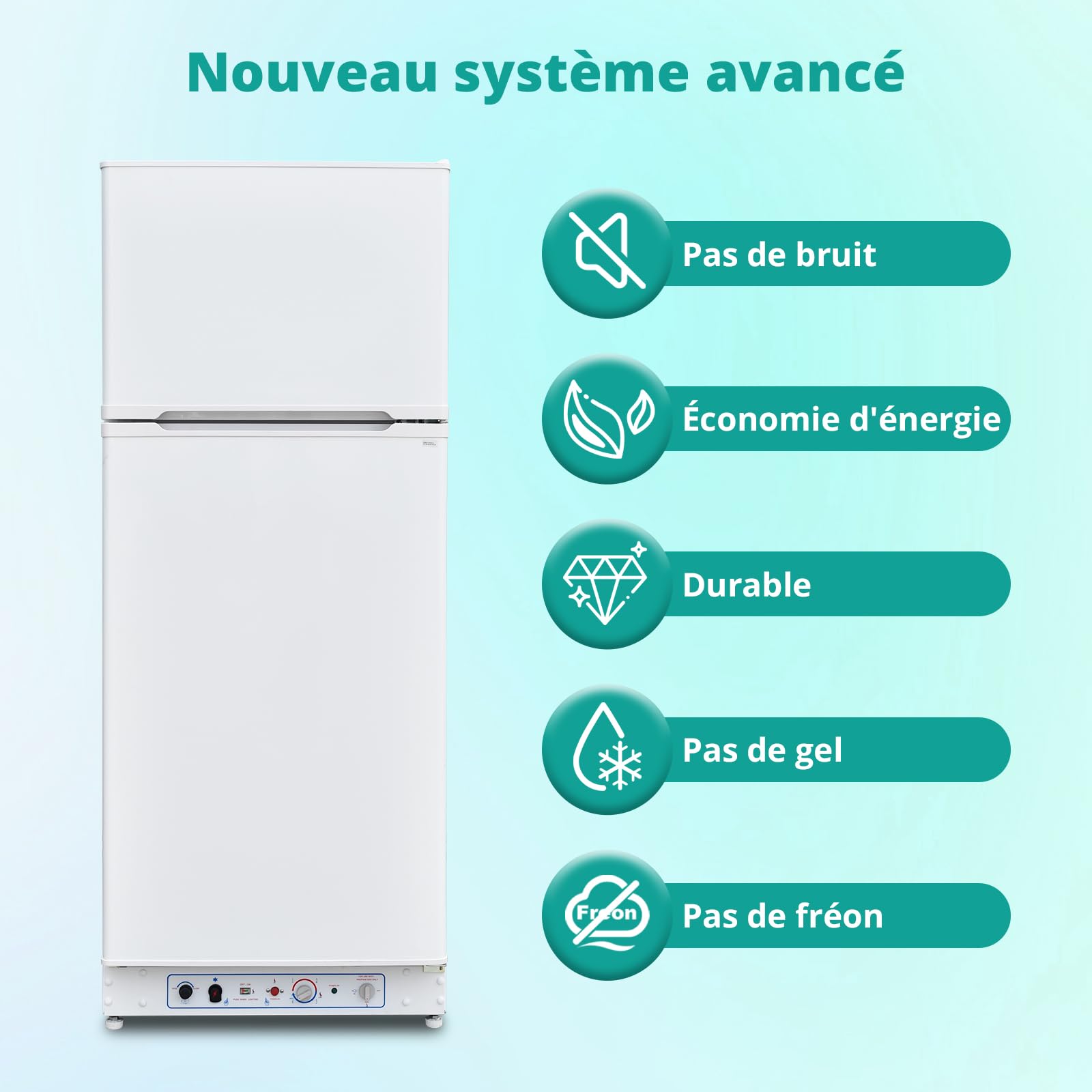 SMETA Frigo Gaz avec Congélateur 380L, Réfrigérateur Congélateur 2 Voies Gaz/220V, Frigo Camping Gaz pour Camping-Car, Caravane, Mobile-Home, Garage, Blanc