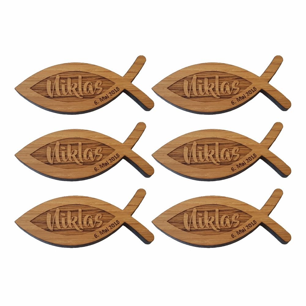 Holz Deko-Konfetti "Fisch" zur Konfirmation ☆Firmung ☆Kommunion ☆personalisiert mit Namen & Datum ☆Gastgeschenke ☆Deko