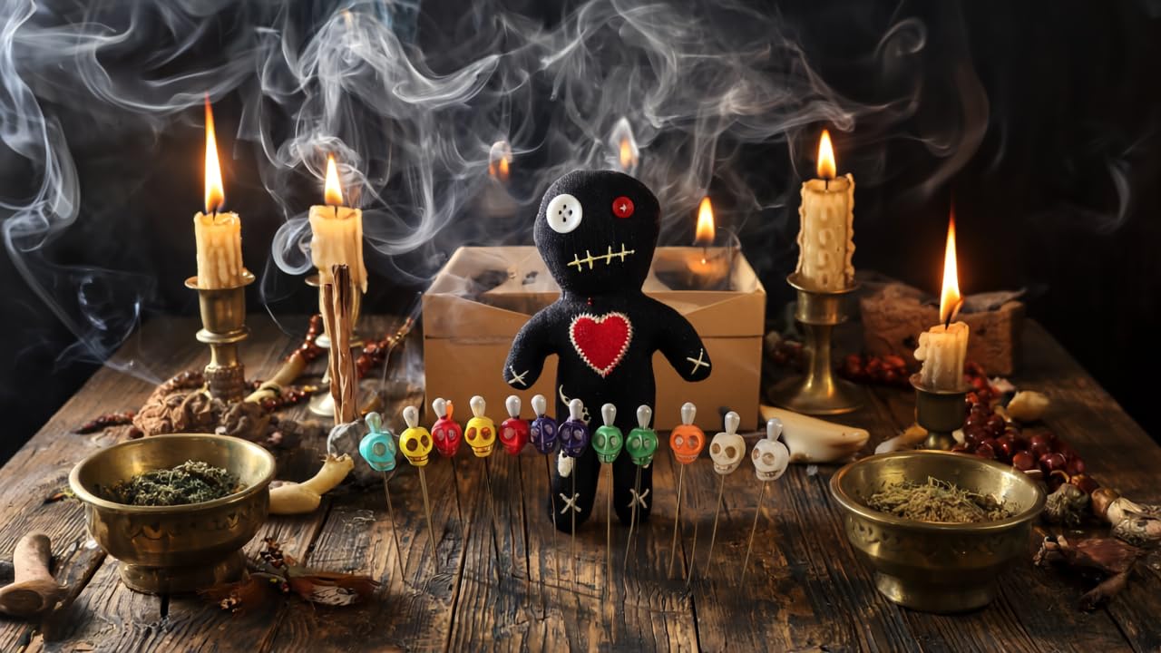 Mapanoli Voodoo Puppen Set XL – Schwarz & Weiß mit Nadeln, Totenkopf-Nadeln und Schlüsselanhänger – Humorvolles Deko- und Geschenkset