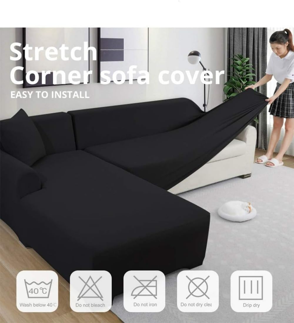 Verdickte Plüsch sofabezug, mit Kissenbezug für Wohnzimmer L-Form Chaiselongue-Sofa (2 Stück zu bestellen), elastische rutschfeste sofaüberwurf (Dark Grey,4-Seater 235-300cm)