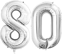 Vista 209 de GOER Globos con el número 80 para decoraciones de fiesta de cumpleaños número 80, globos de helio de aluminio jumbo de 42 pulgadas para 80 Oro rosa