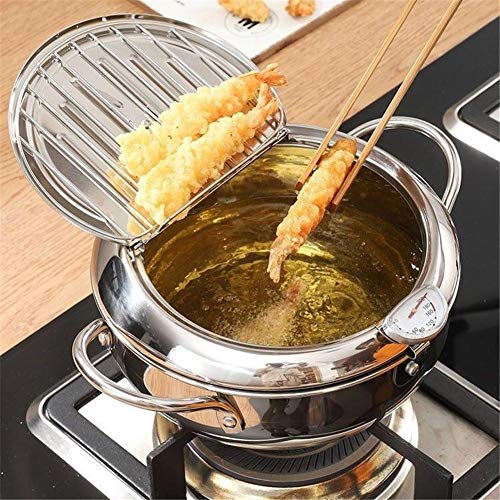fllyingu Tempura-Fritteuse, Frittiertopf mit Deckel, Ölfilter, Thermometer, für Gas, Induktion und Elektroherd, Edelstahl, 8,79 Liter Fassungsvermögen – Bild 8