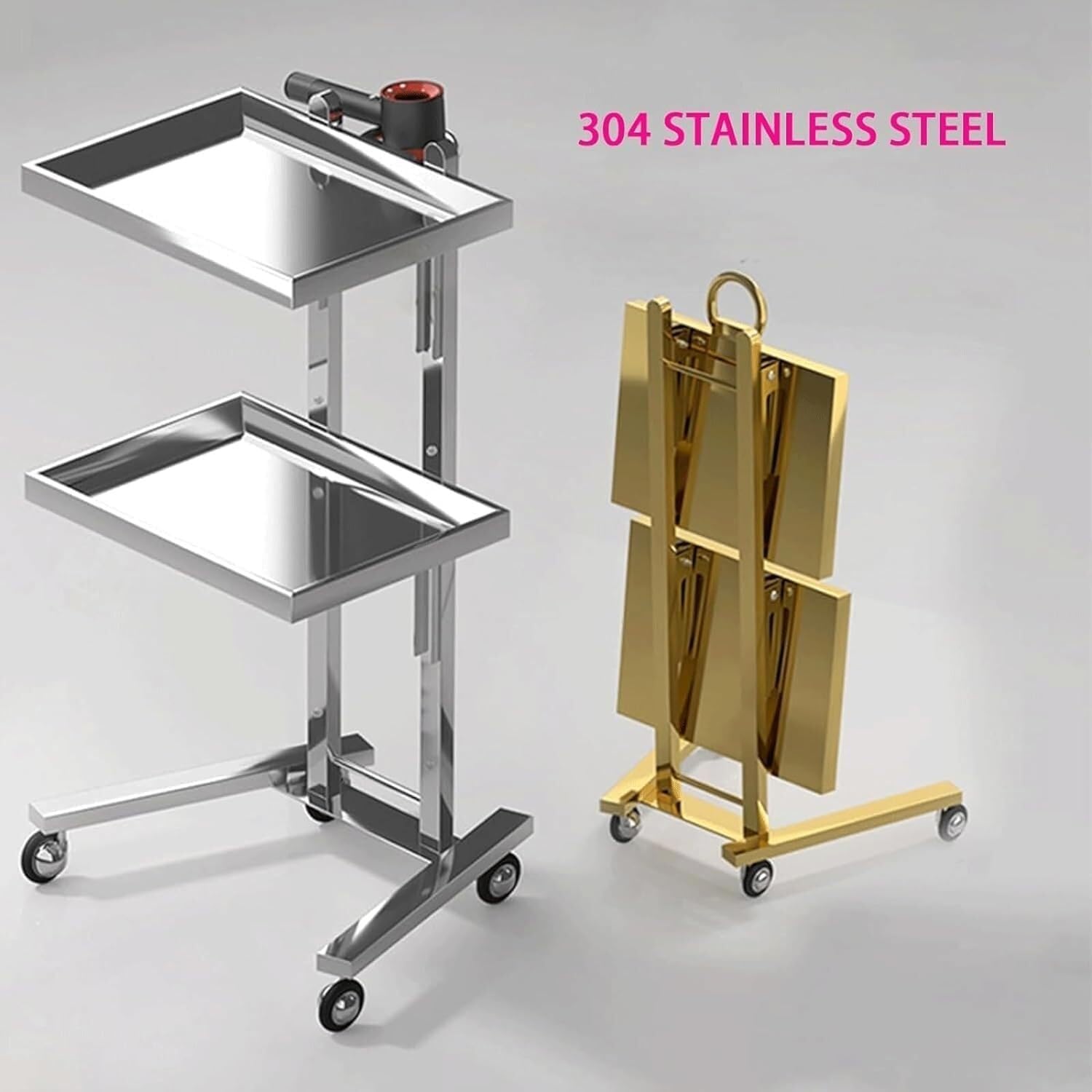 Carrito utilitario con ruedas, carrito de metal plegable con almacenamiento de 2 niveles y ruedas, solución de almacenamiento portátil para uso doméstico y de salón