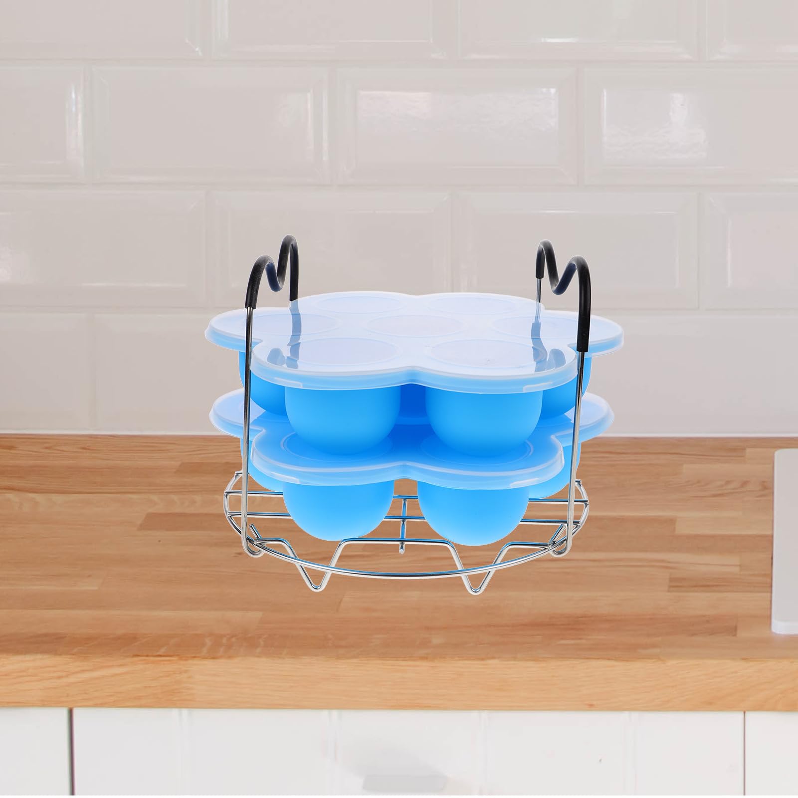 PRETYZOOM Rejilla para Cocinar Huevos al Vapor de Silicona y Metal, Ligera y Estable con 7 Agujeros y Asa, Bandeja Multifunción para Vaporera en Cocina