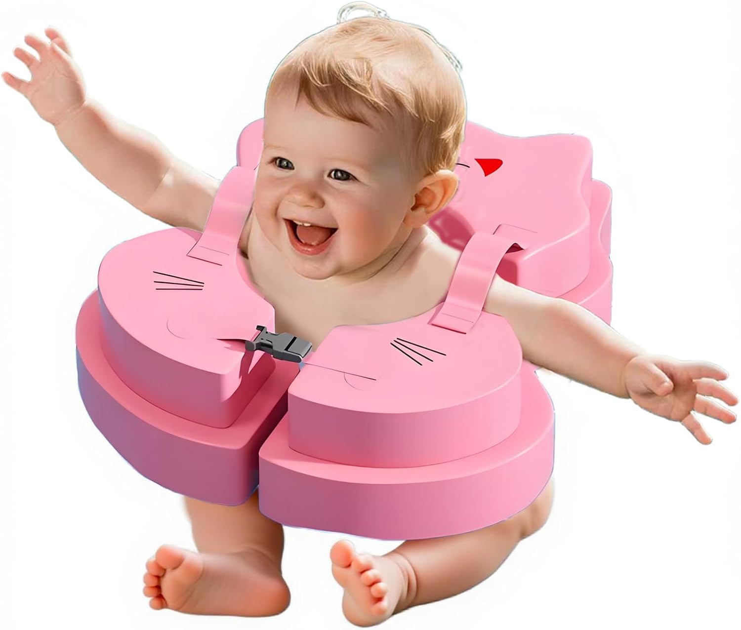 Baby Swimming Float No Inflate Baby Pool Float Solid Arm Floaties with Anti Flip Over Design, Double Safety Buckles for 3-36 Months Infant Toddler (Pink)