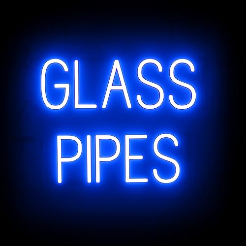 SpellBrite Letrero de tubos de vidrio para tiendas de humo  Señales relacionadas con la tienda de humo con aspecto de neón, luz LED azul  20.7 x