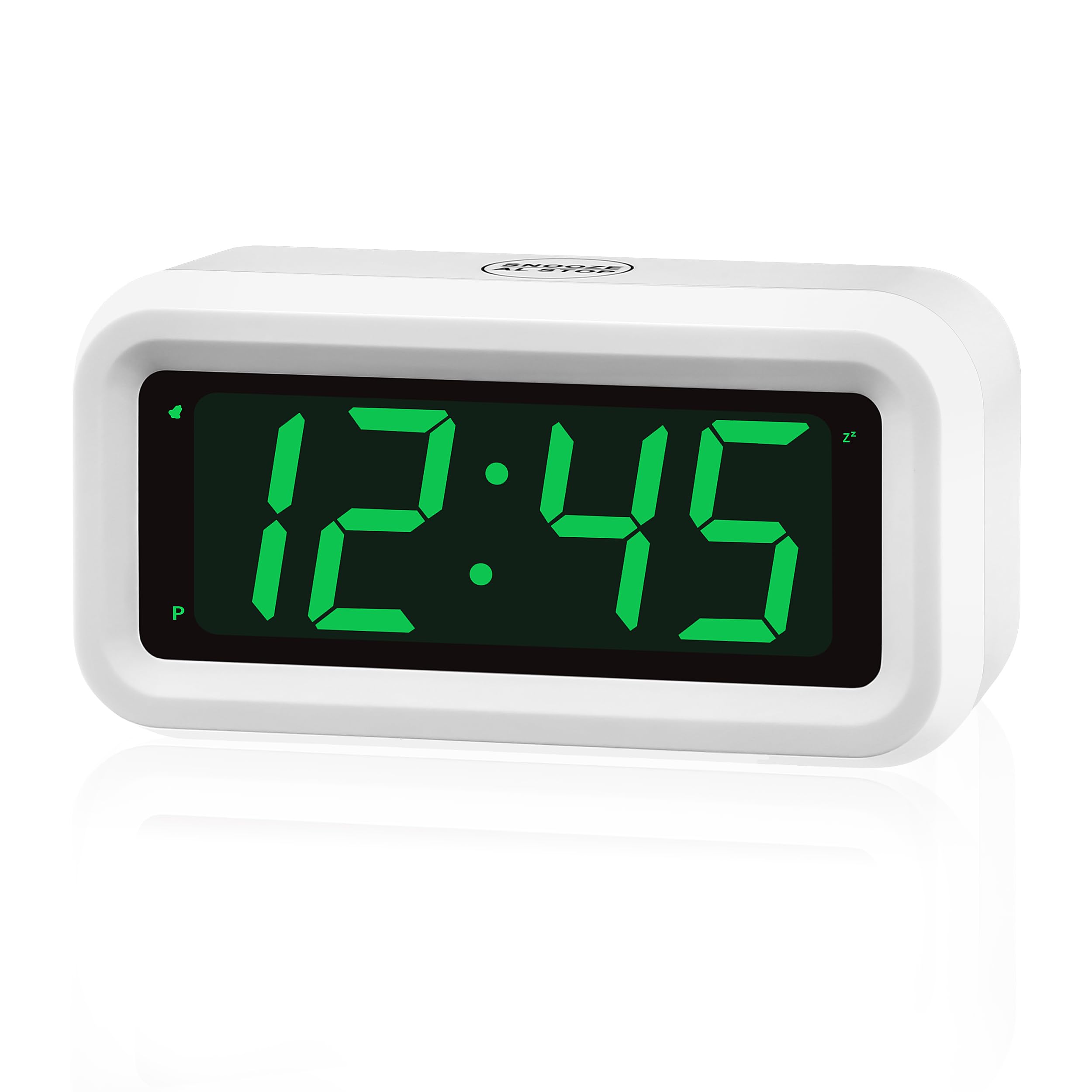 KWANWA Kids LED Alarm Clock, 1.2" Green Digital, Adjustable Brightness, 12/24Hr, Cordless, Desk & Bedroom Clock