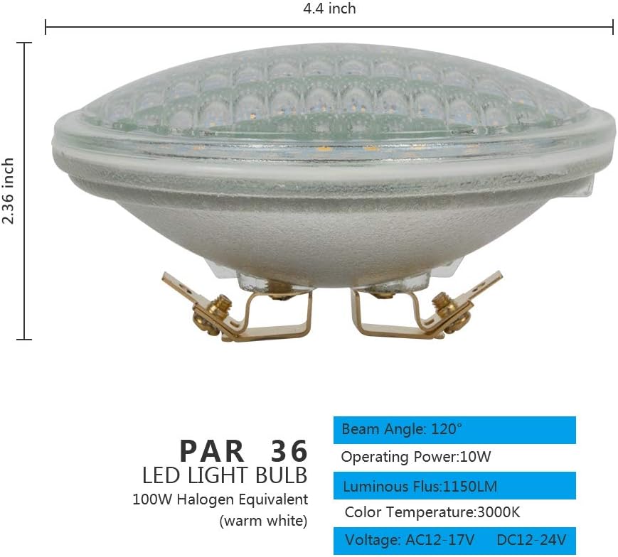 Flash Sale Zorykn PAR36 LED Landscape Bulb,10W 1150LM 100W Halogen Equivalent,3000K Warm White,AC12-17V,DC12-24V,Water Resistant,PAR36 LED Bulb for Landscape Lighting,Off-Road Vehicles,RV Vehicles,Tractor-6Pack