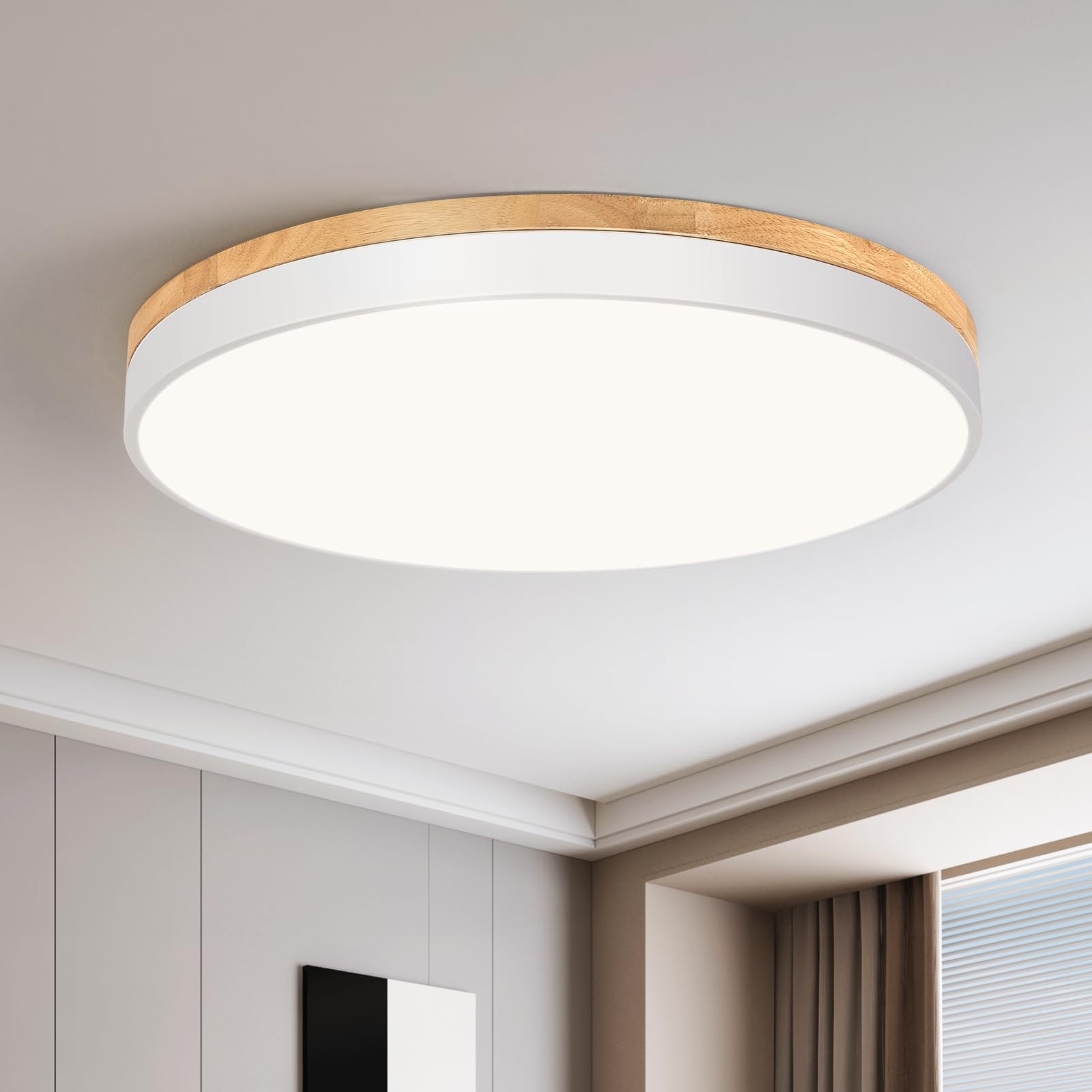 Plafon Led Techo, Plafon Techo Blanco, 4000K, 48W, Ø50 cm | Moderna Lampara Techo Madera, para Dormitorio, Sala de Estar, Comedor, Cocina, Pasillo