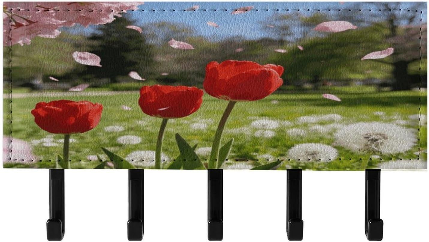 Key Holder Wall Mount Key Hanger with 5 Hooks, Decorative Key Rack | Pink Red Green White Hanging Key Hooks with Mail Organizer for Wall Living Room Kitchen Bathroom Hallway