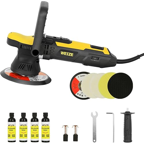 WEIZE Random Orbital Dual Action Polisher, 5 in. /6 in. Car Buffer Polisher Waxer, 6 Variable Speed 2000-6400 OPM, Pads, Polishes & Compounds Kit Perfect for Boat, Car Polishing and Waxing
