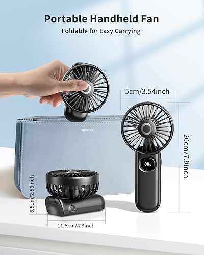 Miniatura 5 de Ventilador portátil plegable con pantalla LED, funciona con pilas de 3000 mAh, mini soporte de manocuelloescritorio, pequeño ventilador personal 3