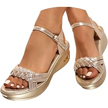 Wedge Sandals For Women Summer Dressy 2026 Orthopedic Platform Wedge Sandals with Ankle Strap Open Toe Sparkly Wedding Bridal Sandals Comfortable Casual Beach Walking Low Wedges Shoes for Party