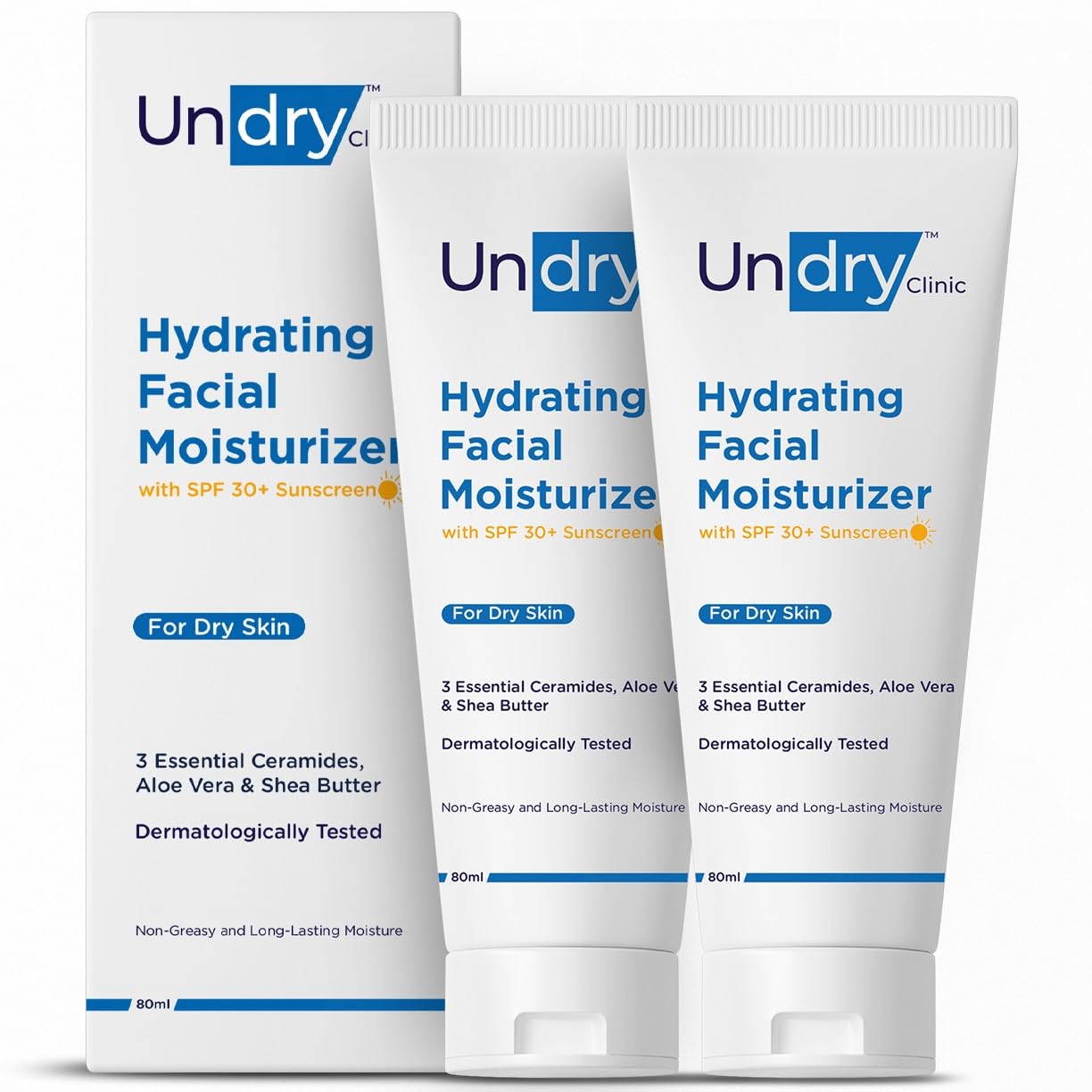 Undry Facial Moisturizer for Dry Skin (80ml, Pack of 2) Moisturizer for Face