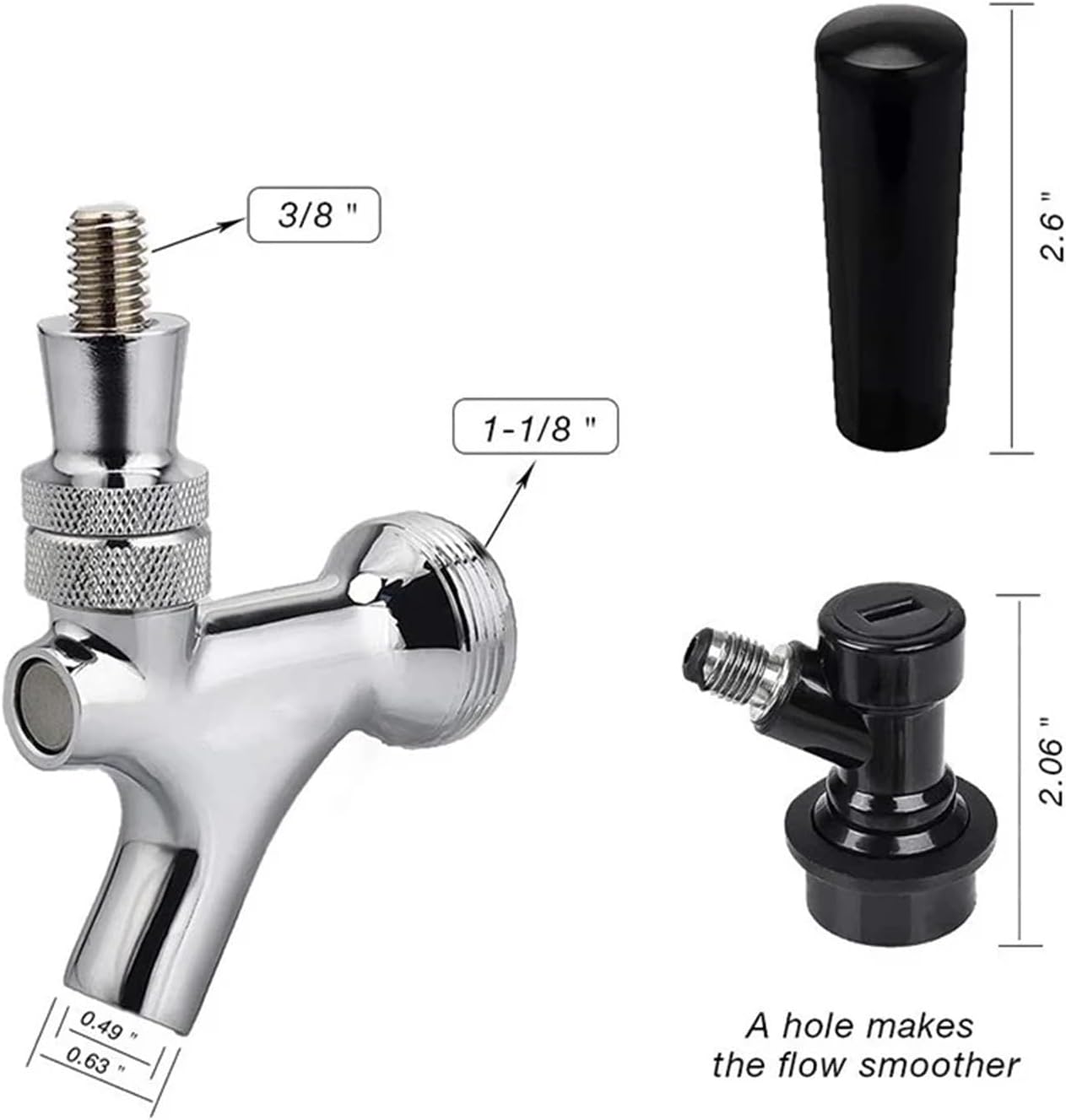 Adjustable Chrome Beer Faucet & Shank with Ball Lock Disconnect - Perfect for Home Brewing and Draft Beer Dispensing(Adjust Tap Kit)