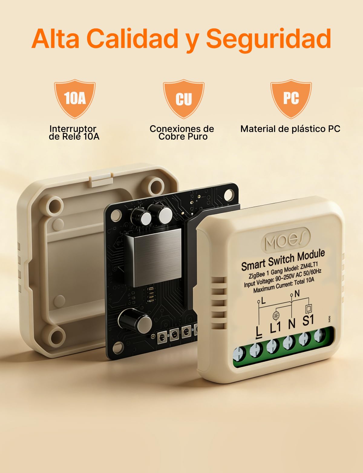 MOES Interruptor Inteligente Wifi, 2 Vía | MINI Smart Switch, Módulo Interruptor, Control Tuya/Smart life APP, Compatible Alexa, Google Home