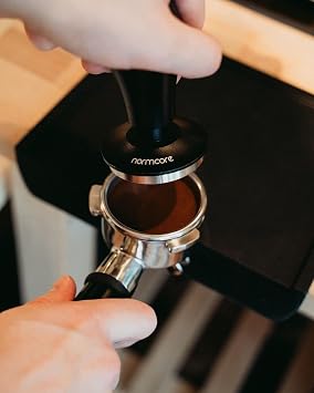 Normcore V4 Coffee Tamper 53.3mm - Spring-Loaded Tamper - Barista Espresso Tamper with 15lb / 25lb / 30lbs Replacement Springs - Anodized Aluminum Handle and Stand - Flat Base, Black